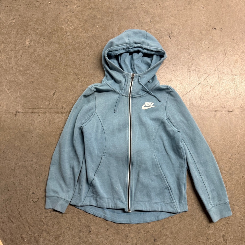 Nike Womens Full Zip Hoodie‎ Blue Futura Logo Tape Back Sweatshirt Size Small